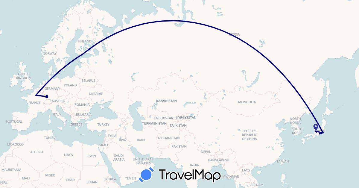 TravelMap itinerary: driving in Finland, France, Japan (Asia, Europe)